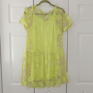 Bar III neon yellow lace dress with slip